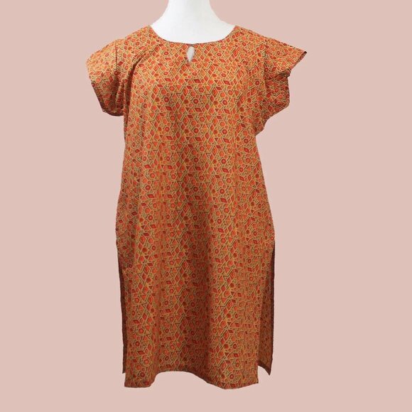 Vibrant Orange Red Printed Cotton Kurta | Muvvas Boutique - Picture 2 of 6